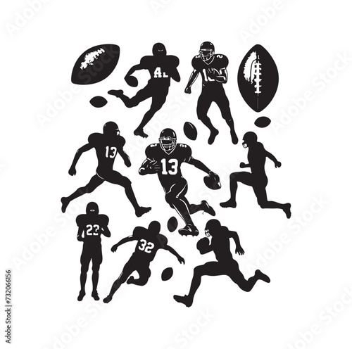 American Football player silhouette set vector illustration