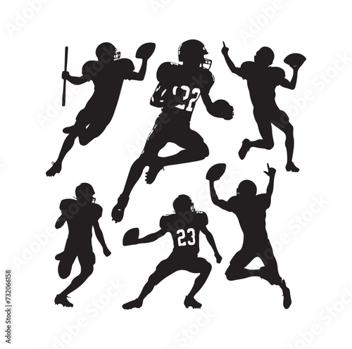 American Football player silhouette set vector illustration