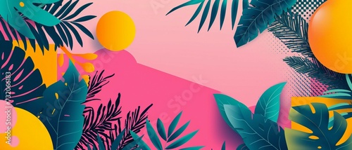 a banner that fuses tropical plants elements incorporating vibrant colors and exotic patterns inspired by Brazil's tropical landscapes. photo
