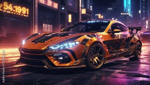 Supercar street racing AAA videogame gameplay with information datum design for console or web 3.0 playing to earn gaming crypto tokens and cryptocurrency project future as wide banner. Sport car © Sanita