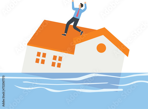 The house sinks into the water
