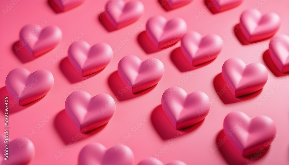 Puffy pink hearts on pink background 
