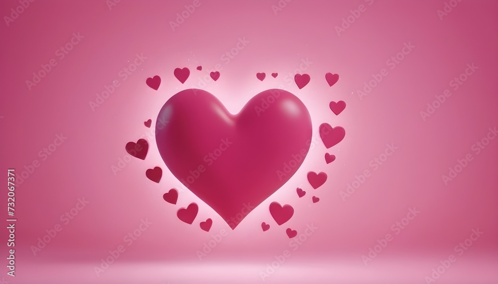 pink hearts with light behind in a pink background