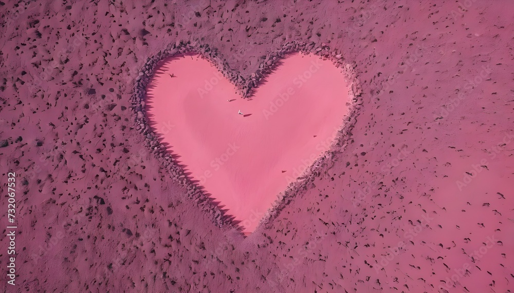 Heart shape on pink sand
