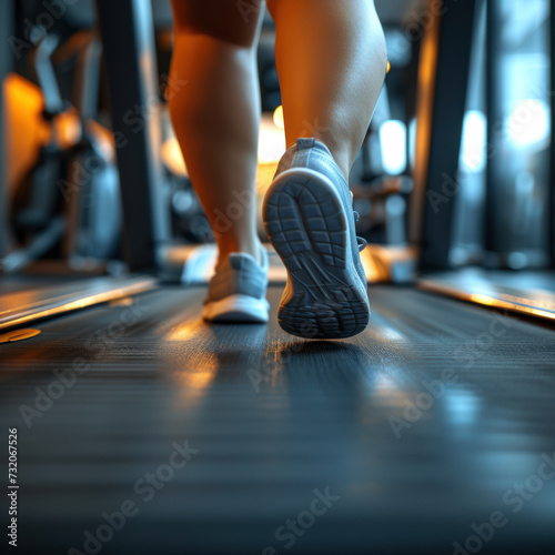 Overweight woman running on a treadmill © Serega