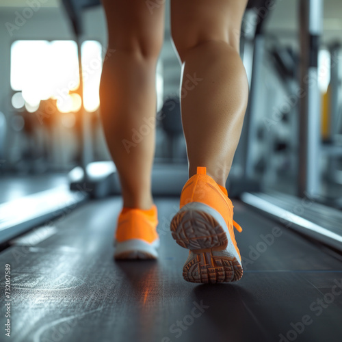 Overweight woman running on a treadmill