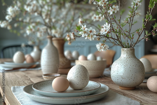 Easter's Palette, on Ceramics Rest Eggs, Surrounded by Petals Promising Renewal and Heartfelt Joy