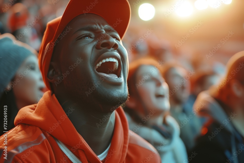 Emotion in the Stands: A Fan's Passionate Upset Cheer, Generative AI.