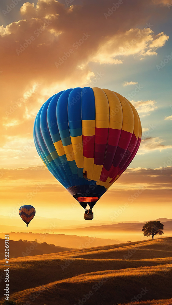 Naklejka premium Colorful hot air balloons flying over mountain at Dot Inthanon in Chiang Mai, Thailand.