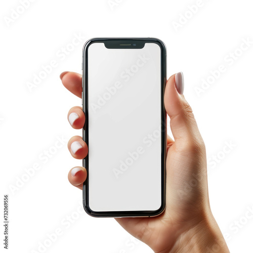 A hand holds a phone, mockup