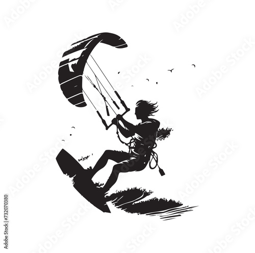 kitesurfing vector illustration silhouette style