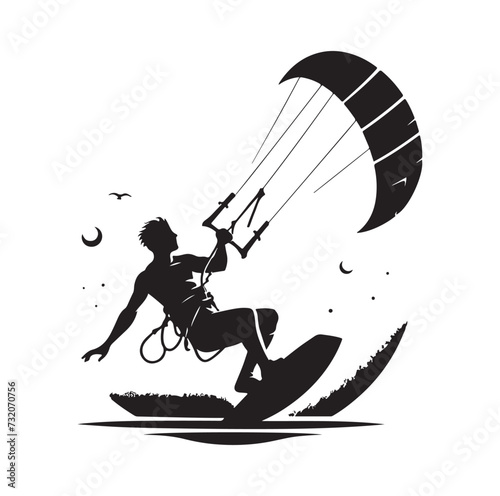kitesurfing vector illustration silhouette style