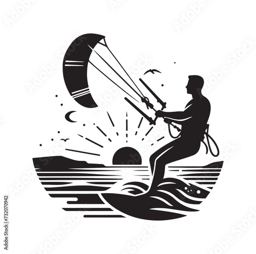 kitesurfing vector illustration silhouette style