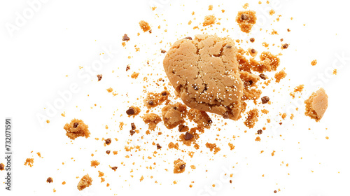 Pile cake crumbs, cookie flying isolated on white, clipping path
