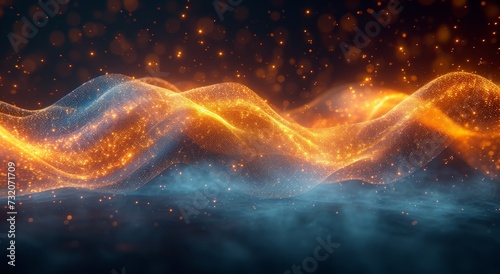 A mesmerizing fusion of fiery heat and serene nature, as the amber waves of light dance against the backdrop of the universe on a tranquil night