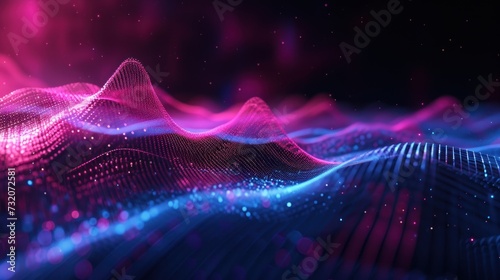 Expansive sound wave visuals with dynamic vibrations, power and depth of audio frequencies. Abstract background.