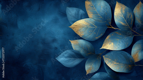 A Painting of Leaves on a Blue Background
