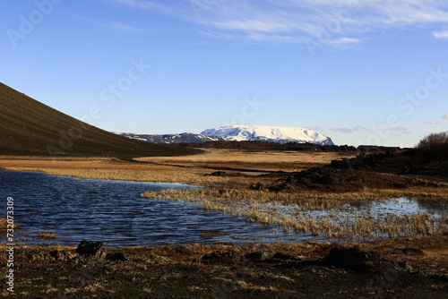 View in the Myvtan National park located in northern Iceland in the vicinity of the Krafla volcano