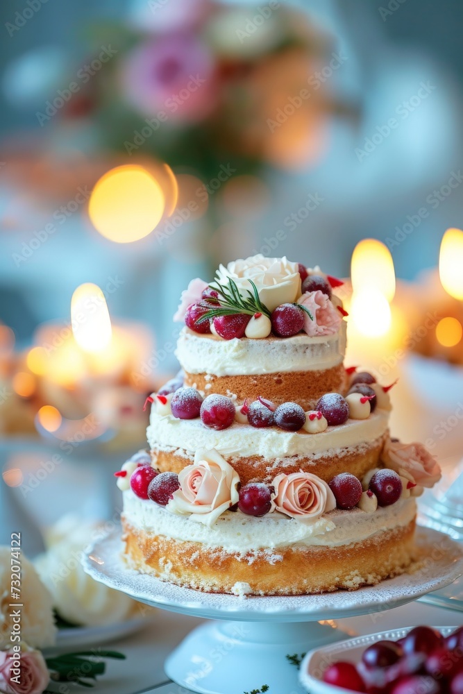Three Tiered Cake on Table Three Tiered Cake on Table