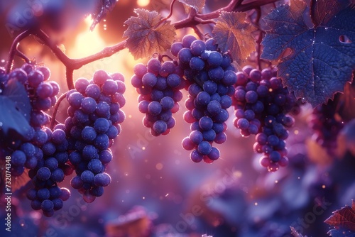 An abundant cluster of succulent grapes dangles from a lush vine, promising a burst of sweetness and satisfaction with each juicy bite