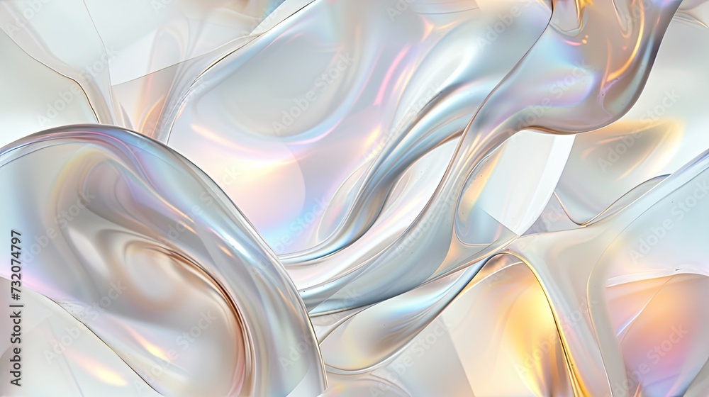 Obraz premium abstract minimalism with a realistic photograph featuring translucent organic amorphous flat shapes overlapping in iridescent layers, set against a pristine white background. SEAMLESS PATTERN.