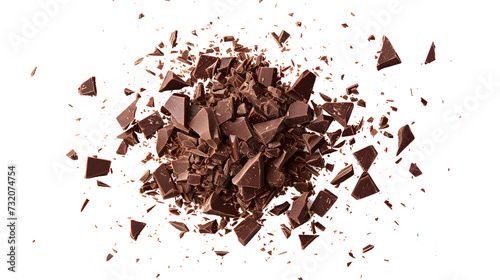 Pile chopped, milled chocolate isolated on white, photo