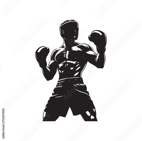 A boxer stand with pose vector silhouette