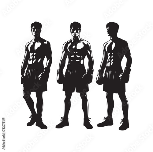 A boxer stand with pose vector silhouette