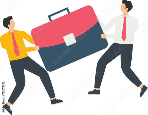 Two businessmen snatching a briefcase
