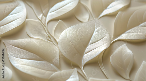 Close-up View of White Fabric With Leaves