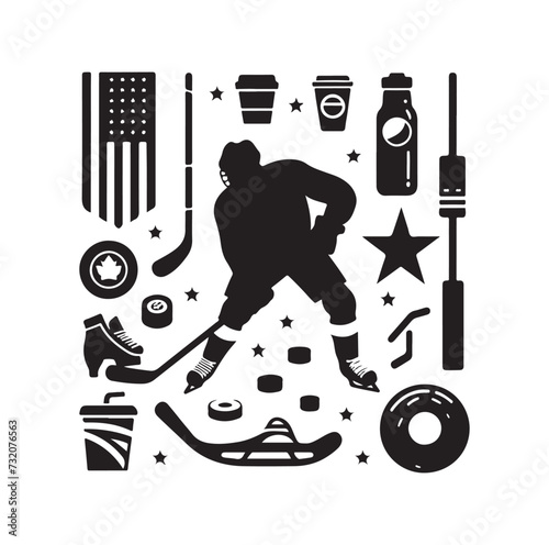 ice hockey player silhouettes icon logo vector illustration.