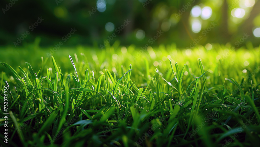A lush green field with tall grass. Sunlight through the leaves with a blurred effect on the blades of grass A lush green field with tall grass. Sunlight through the leaves with a blurred effect on the blades of grass