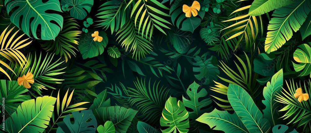 a banner featuring the lush greens and exotic floral of the Amazon Rainforest. a Brazil-Themed Banner Design.
 - obrazy, fototapety, plakaty 