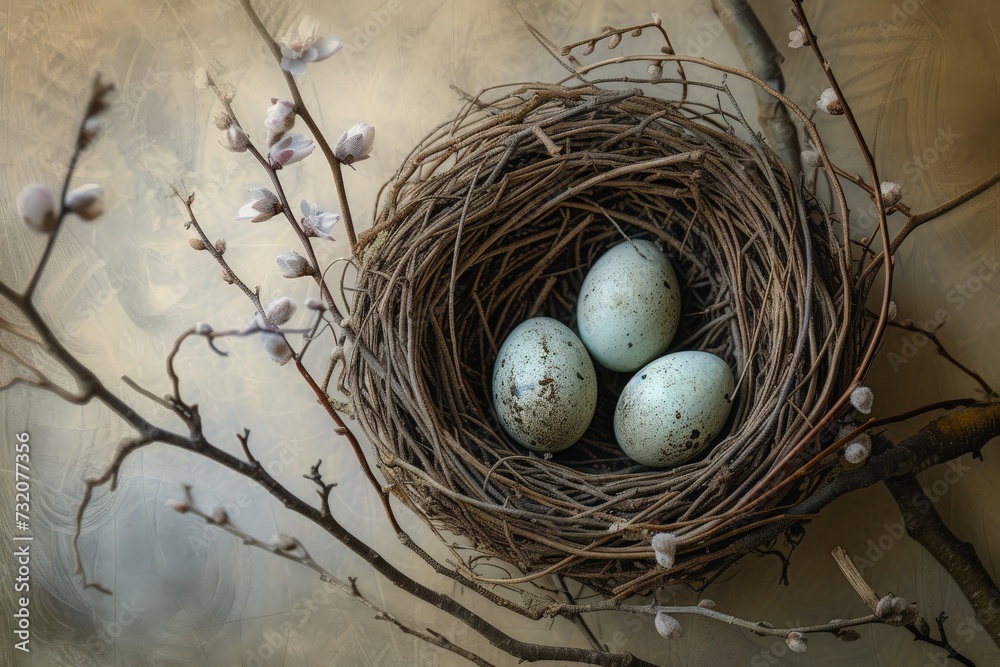 Obraz premium Birds Nest With Four Eggs