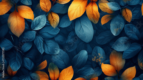 Blue and Orange Background With Leaves