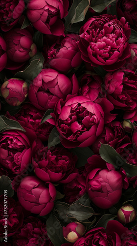 Bordo magenta peonies flowers background. For poster design, print, decor, interior design, wallpaper