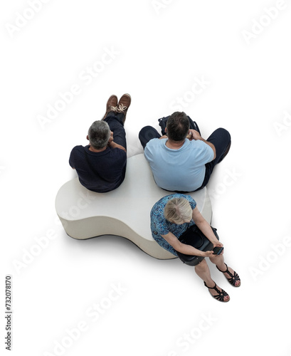 People sitting on the bench top view