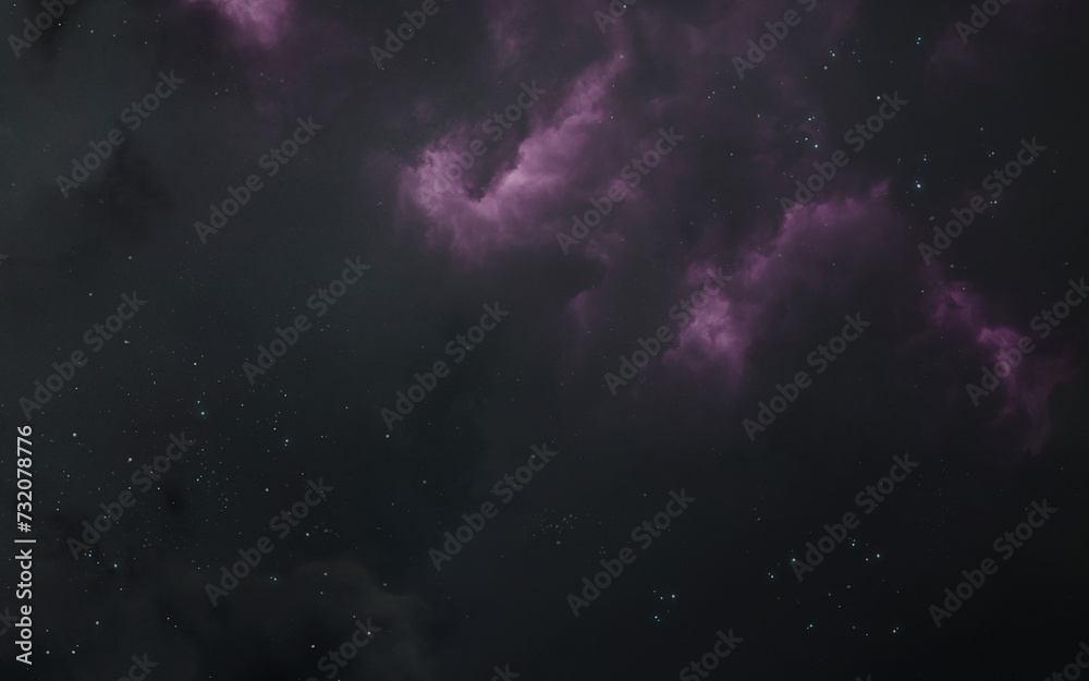 3D illustration of Purple space nebula far from Earth. High quality digital space art in 5K - ultra realistic visualization.