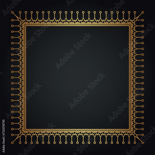 Luxury decorative golden frame. Retro ornamental frame, vintage square ornament & ornate border. Decorative wedding circle frame, antique museum image border. Isolated vector icons set