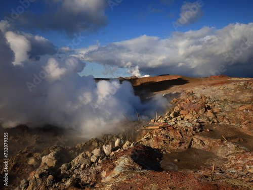 Gunnuhver is an impressive and colourful geothermal field of various mud pools and fumaroles in the southwest part of the Reykjanes Peninsula photo