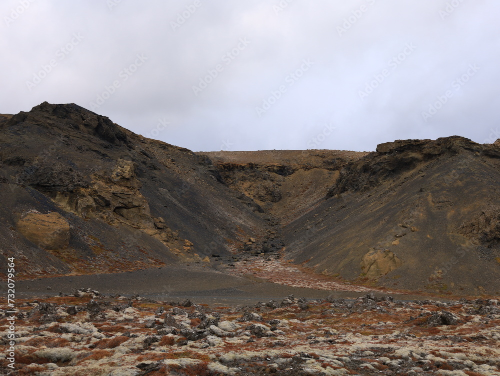 Reykjanesfólkvangur is a nature preserve in Iceland with lava formations, crater lakes, bird cliffs and bubbling geothermic fields