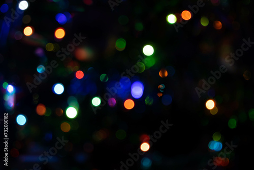 Colorful multicolored defocused bokeh lights on a blurred night background