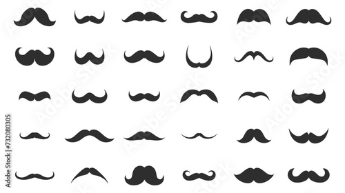 Mustaches icons. Mustache silhouettes isolated on white, whisker vector set, gentleman moustache shapes