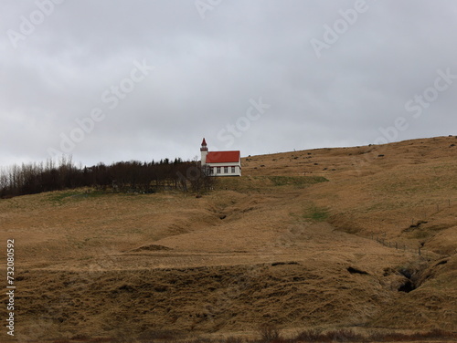 View on a church in the Southern Region of iceland