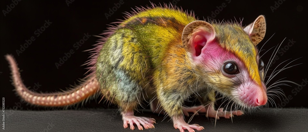 Small Rat With Yellow and Red Markings on Its Face Small Rat With Yellow and Red Markings on Its Face