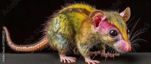 Small Rat With Yellow and Red Markings on Its Face