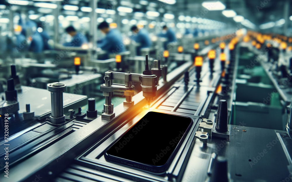 Smartphone manufacturing factory Modern belts and machinery Smartphone manufacturing factory Modern belts and machinery