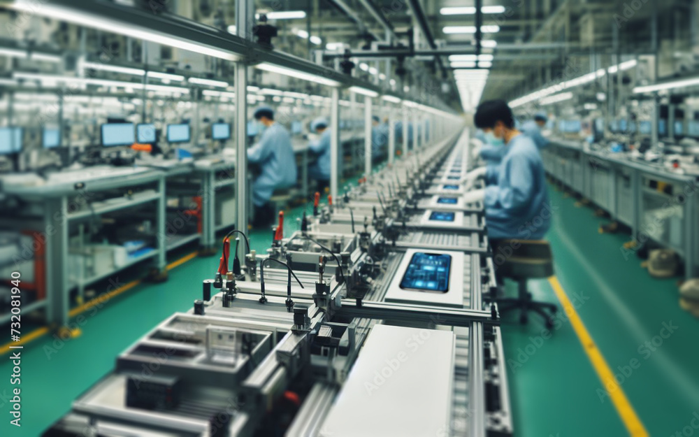 Smartphone manufacturing factory Modern belts and machinery Smartphone manufacturing factory Modern belts and machinery