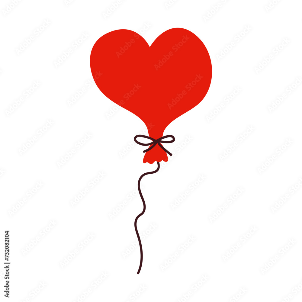 Balloon in the shape of a heart. Red heart balloon. Vector illustration with white isolated background. 