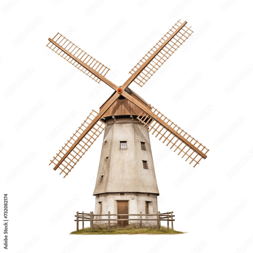 Watercolor Painting of Windmill on White Background